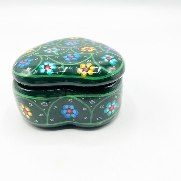 Hand Painted Mexican Redware Pottery Trinket Box Mosaic Glaze Heart Floral GLOWS - Picture 7 of 12